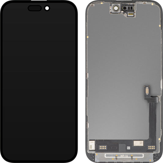 Zaslon s MP zaslonom osjetljivim na dodir kompatibilan s Apple iPhone 16, s okvirom, Premium Soft OLED FHD dijagnostička verzija, crna