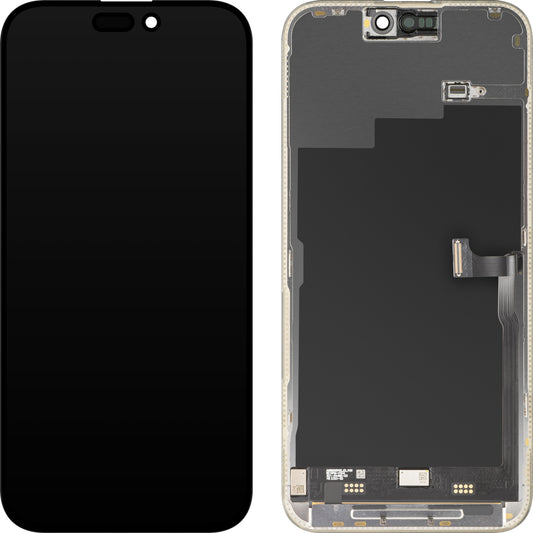 Zaslon s MP zaslonom osjetljivim na dodir kompatibilan s Apple iPhone 15 Pro Max, s okvirom, Premium Soft OLED FHD 120Hz verzija, Crna, Obnovljeno