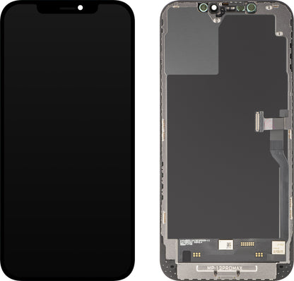 Zaslon s MP zaslonom osjetljivim na dodir kompatibilan s Apple iPhone 12 Pro Max, s okvirom, Soft OLED FHD dijagnostička verzija, crna