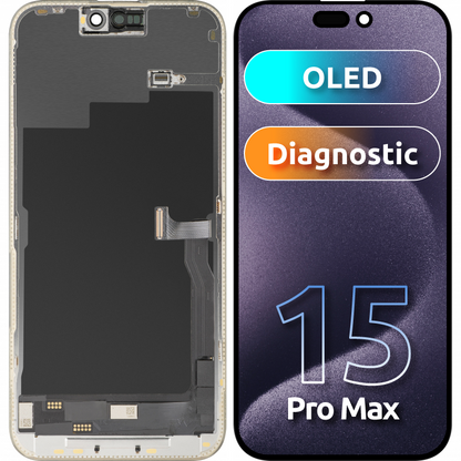 Zaslon s Touchscreen MP kompatibilan s Apple iPhone 15 Pro Max, s Okvirom, Verzija OLED FHD Dijagnostika, Crna, Obnovljeno