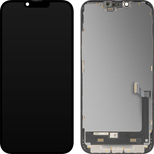 Zaslon s MP zaslonom osjetljivim na dodir kompatibilan s Apple iPhone 14 Plus, s okvirom, Premium Soft OLED FHD 120Hz Dijagnostička verzija, Crna