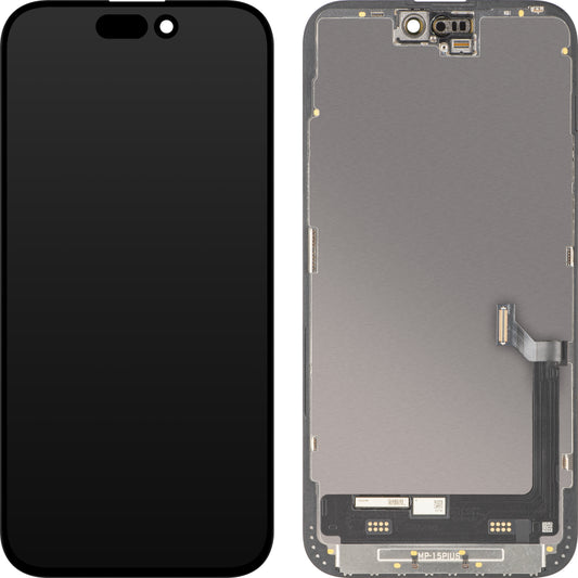 Zaslon s MP zaslonom osjetljivim na dodir kompatibilan s Apple iPhone 15 Plus, s okvirom, Premium Soft OLED FHD 120Hz Dijagnostička verzija, Crna