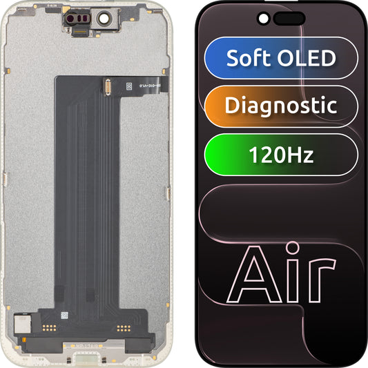 Zaslon s MP zaslonom osjetljivim na dodir kompatibilan s Apple iPhone 17 Air, s okvirom, Soft OLED FHD 120Hz dijagnostička verzija, crna