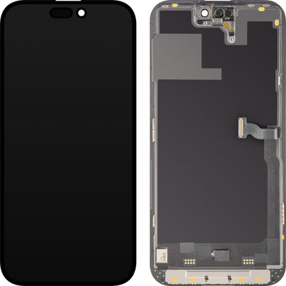 Zaslon s dodirnim zaslonom MP kompatibilan s Apple iPhone 14 Pro, s okvirom, Soft OLED verzija 120Hz FHD dijagnostika, crni, zamjena