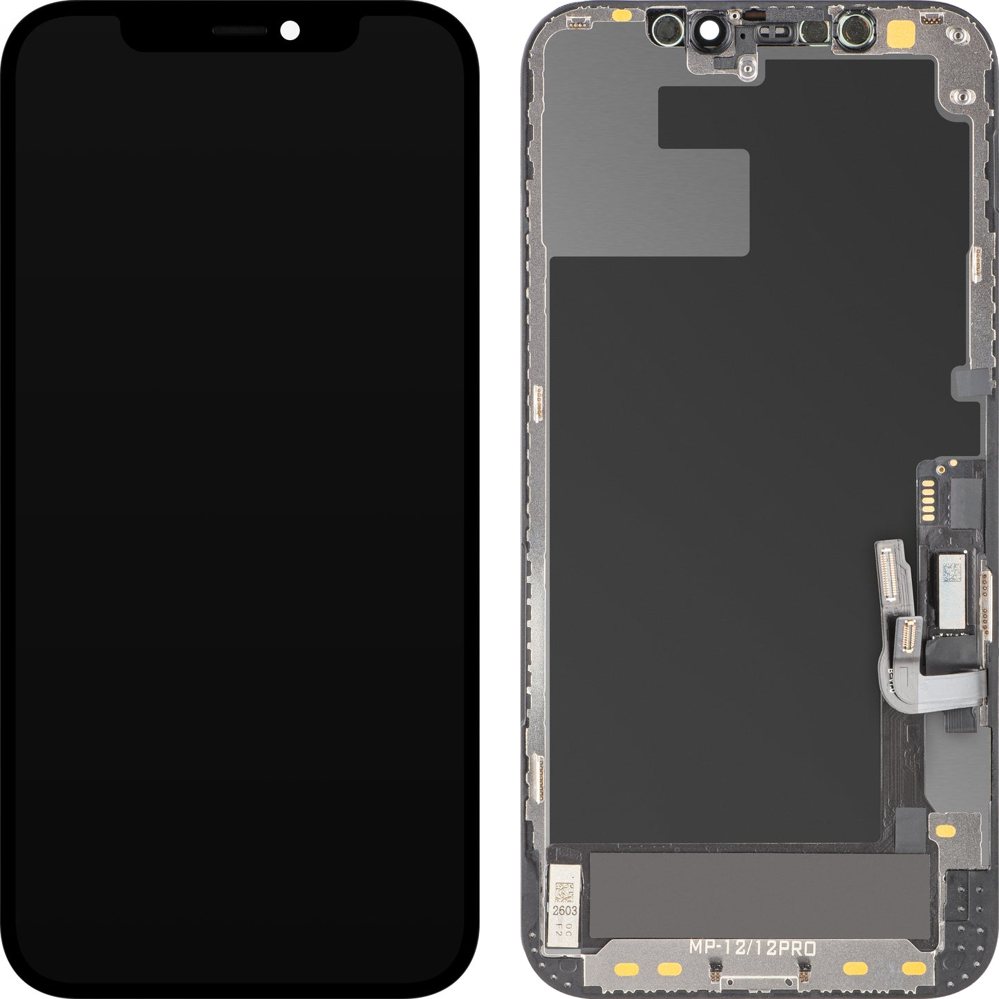 Zaslon s MP zaslonom osjetljivim na dodir kompatibilan s Apple iPhone 12 / 12 Pro, s okvirom, Soft OLED FHD dijagnostička verzija, crna