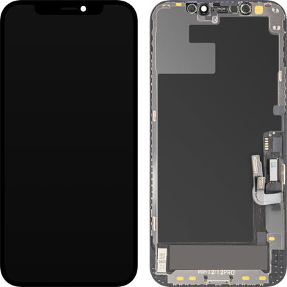 Zaslon s MP zaslonom osjetljivim na dodir kompatibilan s Apple iPhone 12 / 12 Pro, s okvirom, Soft OLED FHD dijagnostička verzija, crna