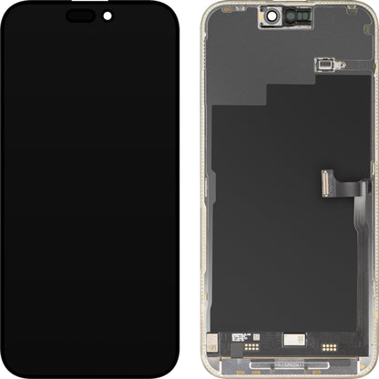 Zaslon s MP zaslonom osjetljivim na dodir kompatibilan s Apple iPhone 15 Pro Max, s okvirom, Premium Soft OLED FHD 120Hz dijagnostička verzija, crna, obnovljeno