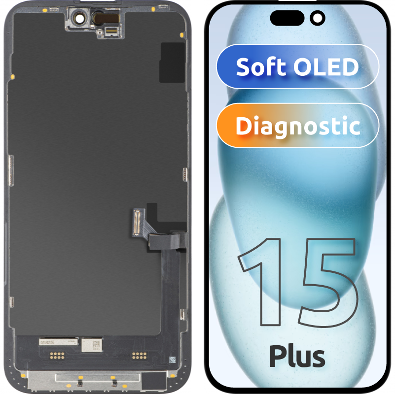 Display s Touchscreenom MP kompatibilan s Apple iPhone 15 Plus, s Okvirom, Soft OLED FHD Diagnostic verzija, Crni