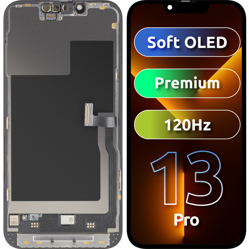 Zaslon s dodirnim zaslonom MP kompatibilan s Apple iPhone 13 Pro, s okvirom, Premium Soft OLED FHD 120Hz verzija, Crna