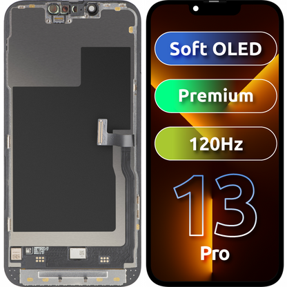 Zaslon s dodirnim zaslonom MP kompatibilan s Apple iPhone 13 Pro, s okvirom, Premium Soft OLED FHD 120Hz verzija, Crna