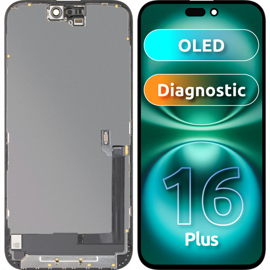 Zaslon s dodirnim zaslonom MP kompatibilan s Apple iPhone 16 Plus, s okvirom, OLED FHD dijagnostička verzija, crni