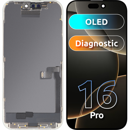 Zaslon s dodirnim zaslonom MP kompatibilan s Apple iPhone 16 Pro, s okvirom, OLED FHD dijagnostička verzija, crni