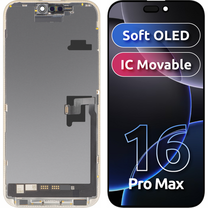 Zaslon s MP zaslonom osjetljivim na dodir kompatibilan s Apple iPhone 16 Pro Max, s okvirom, Soft OLED FHD IC Movable verzija, Crna