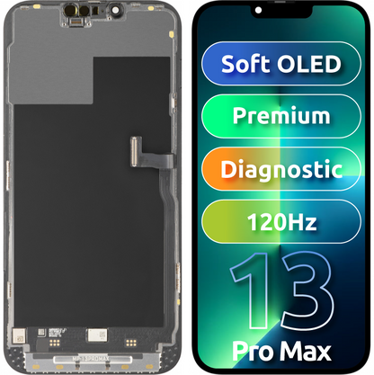 Zaslon s MP zaslonom osjetljivim na dodir kompatibilan s Apple iPhone 13 Pro Max, s okvirom, Premium Soft OLED FHD 120Hz Dijagnostička verzija, Crna