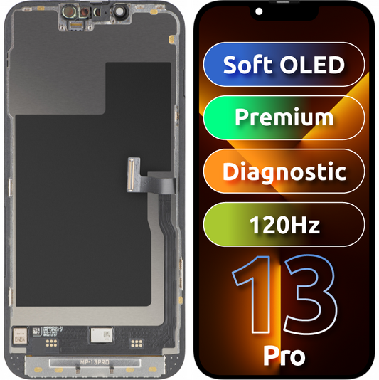 Zaslon s MP zaslonom osjetljivim na dodir kompatibilan s Apple iPhone 13 Pro, s okvirom, Premium Soft OLED FHD 120Hz Dijagnostička verzija, Crna