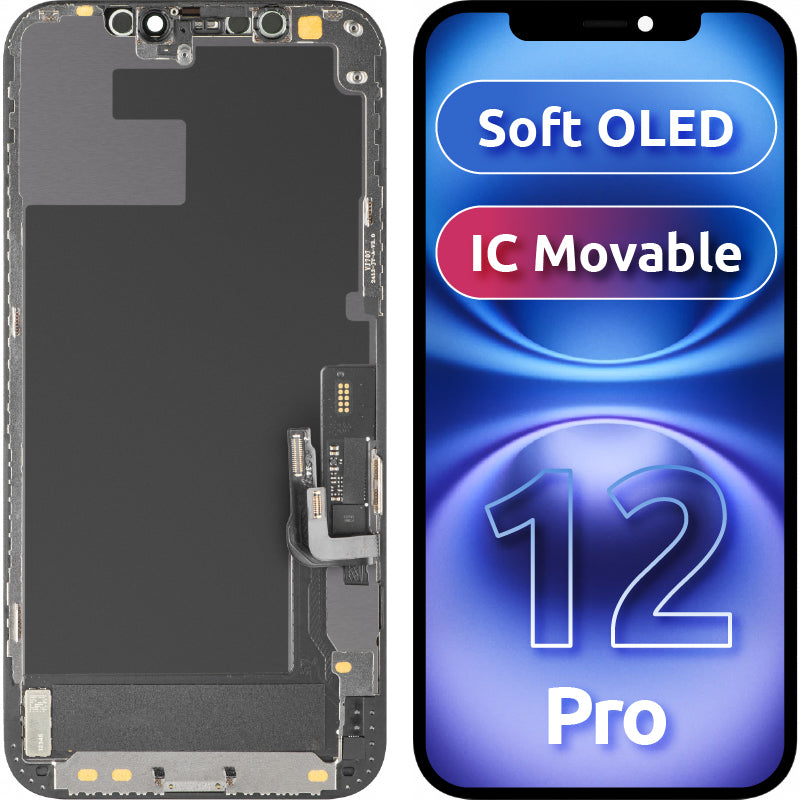 Display s Touchscreenom MP kompatibilan s Apple iPhone 12 / 12 Pro, s okvirom, Soft OLED IC Movable FHD verzija, Crni
