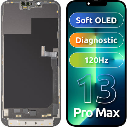 Zaslon s dodirnim zaslonom MP kompatibilan s Apple iPhone 13 Pro Max, s okvirom, Soft OLED verzija 120Hz FHD dijagnostika, crna