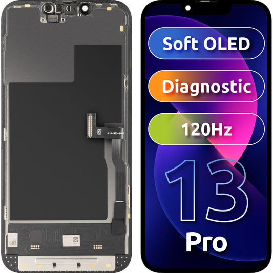Zaslon s dodirnim zaslonom MP kompatibilan s Apple iPhone 13 Pro, s okvirom, Soft OLED verzija 120Hz FHD dijagnostika, crna