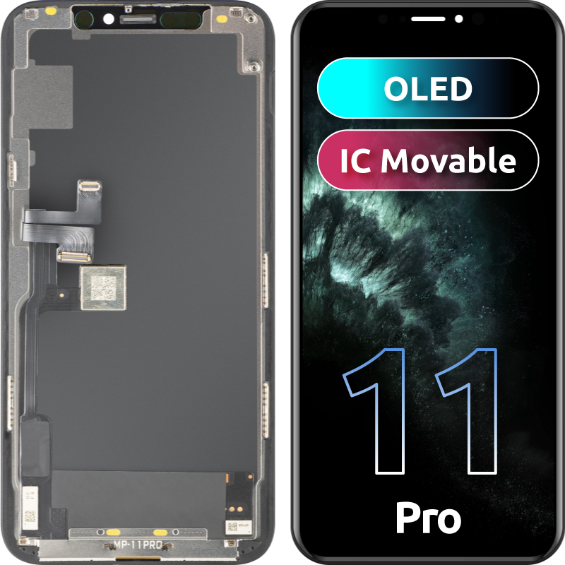 Zaslon s MP zaslonom osjetljivim na dodir kompatibilan s Apple iPhone 11 Pro, s okvirom, verzija OLED FHD IC Movable, crna