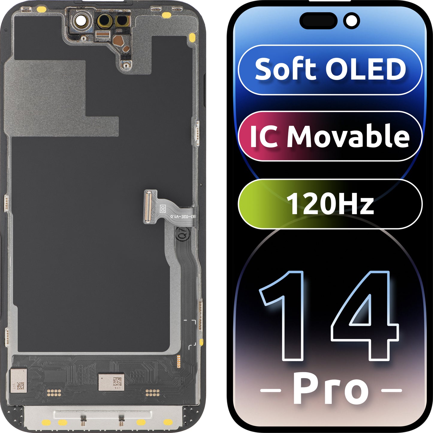 Zaslon s dodirnim zaslonom MP kompatibilan s Apple iPhone 14 Pro, s okvirom, verzija Soft OLED IC Movable 120Hz FHD, crna