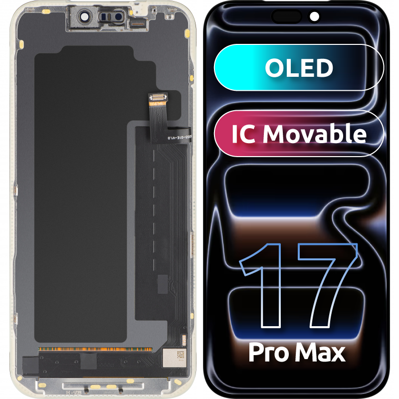 Zaslon s MP zaslonom osjetljivim na dodir kompatibilan s Apple iPhone 17 Pro Max, s okvirom, OLED FHD IC Movable verzija, crna