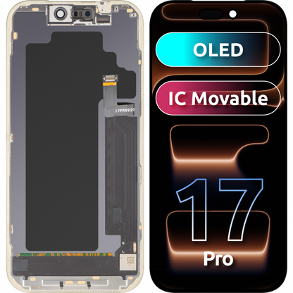 Zaslon s MP zaslonom osjetljivim na dodir kompatibilan s Apple iPhone 17 Pro, s okvirom, OLED FHD IC Movable verzija, Crna