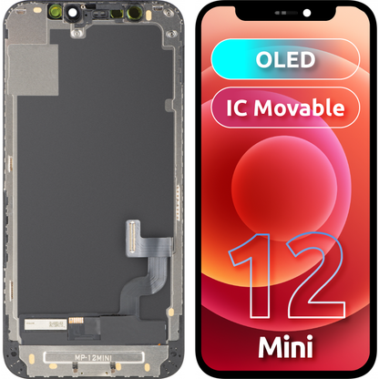 Zaslon s MP zaslonom osjetljivim na dodir kompatibilan s Apple iPhone 12 mini, s okvirom, OLED FHD IC Movable verzija, crna
