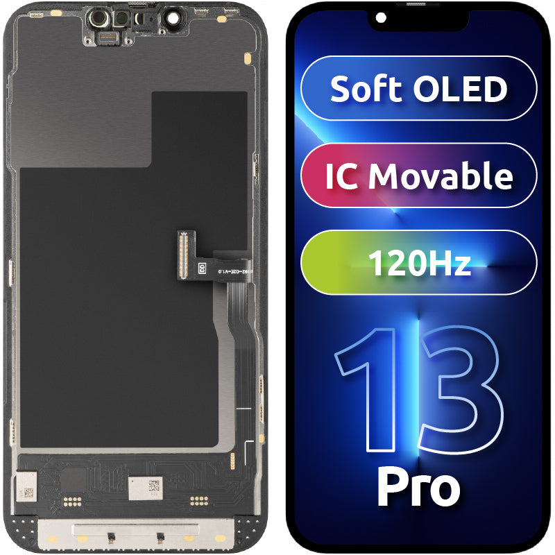 Zaslon s dodirnim zaslonom MP kompatibilan s Apple iPhone 13 Pro, s okvirom, Soft OLED IC Movable verzija 120Hz FHD, Crna