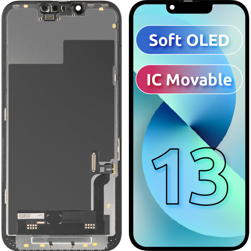 Zaslon s dodirnim zaslonom MP kompatibilan s Apple iPhone 13, s okvirom, Soft OLED IC Movable FHD verzija, Crna