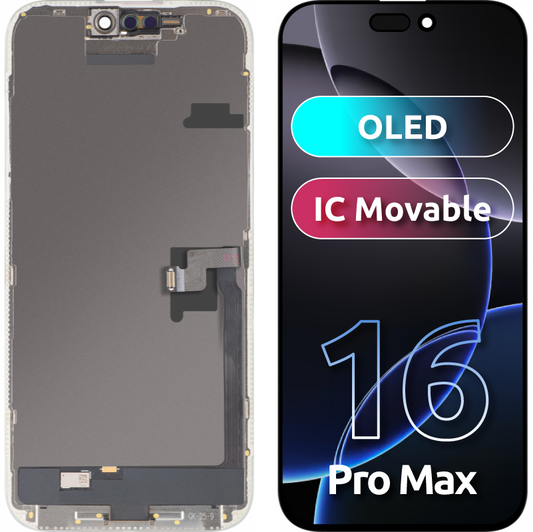 Display s Touchscreenom MP kompatibilan s Apple iPhone 16 Pro Max, s Okvirom, OLED FHD IC Movable verzija, Crni