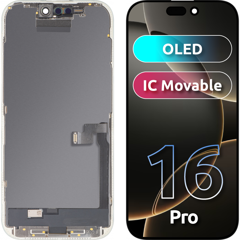 Display s Touchscreenom MP kompatibilan s Apple iPhone 16 Pro, s Okvirom, OLED FHD IC Movable verzija, Crni