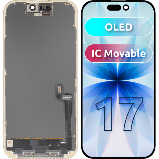 Zaslon s MP zaslonom osjetljivim na dodir kompatibilan s Apple iPhone 17, s okvirom, OLED FHD IC Movable verzija, crna