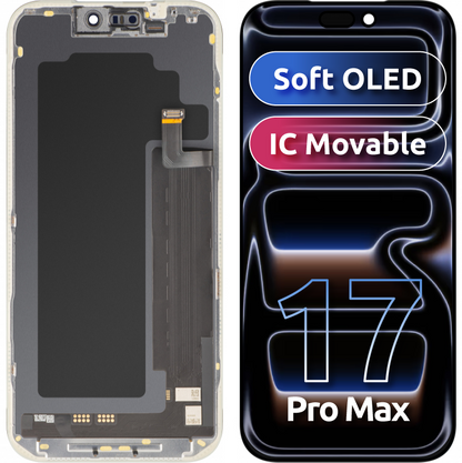 Zaslon s MP zaslonom osjetljivim na dodir kompatibilan s Apple iPhone 17 Pro Max, s okvirom, Soft OLED FHD IC Movable verzija, Crna