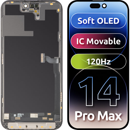 Zaslon s dodirnim zaslonom MP kompatibilan s Apple iPhone 14 Pro Max, s okvirom, Soft OLED IC Movable verzija 120Hz FHD, Crna