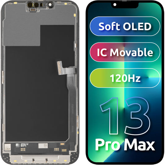 Zaslon s dodirnim zaslonom MP kompatibilan s Apple iPhone 13 Pro Max, s okvirom, verzija Soft OLED IC Movable 120Hz FHD, crna