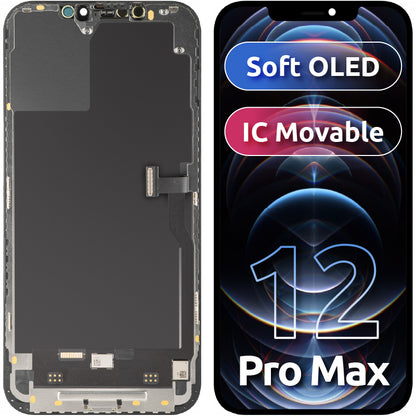 Zaslon s dodirnim zaslonom MP kompatibilan s Apple iPhone 12 Pro Max, s okvirom, verzija Soft OLED IC Movable FHD, crna
