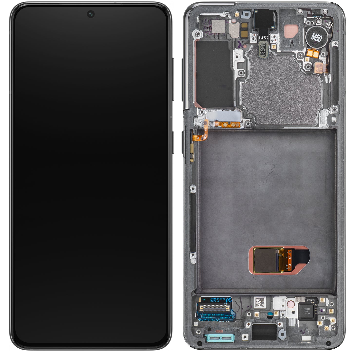 Zaslon s dodirnim ekranom Samsung Galaxy S21 5G G991, s okvirom, sivi, paket za servis GH82-24544A