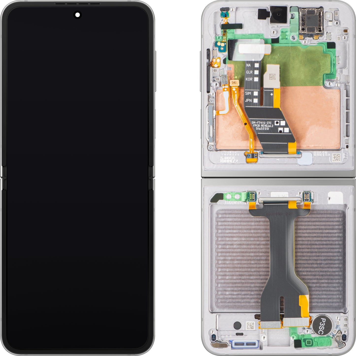 Display s Touchscreenom Samsung Galaxy Z Flip6 F741, s Okvirom, Podloga, Srebrni (Silver Shadow), Service Pack GH82-35013A