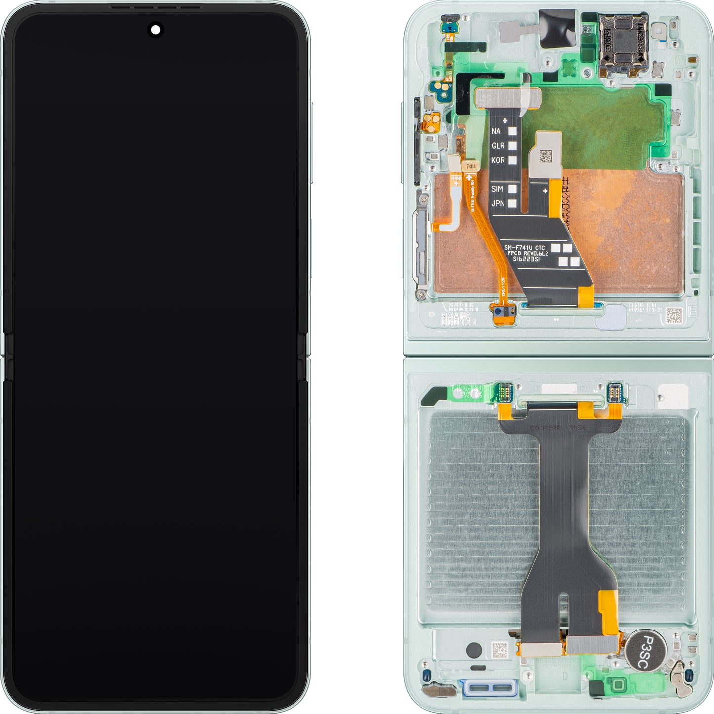 Display s Touchscreenom Samsung Galaxy Z Flip6 F741, s Okvirom, Pod Inner, Zelena (Mint), Service Pack GH82-35014D