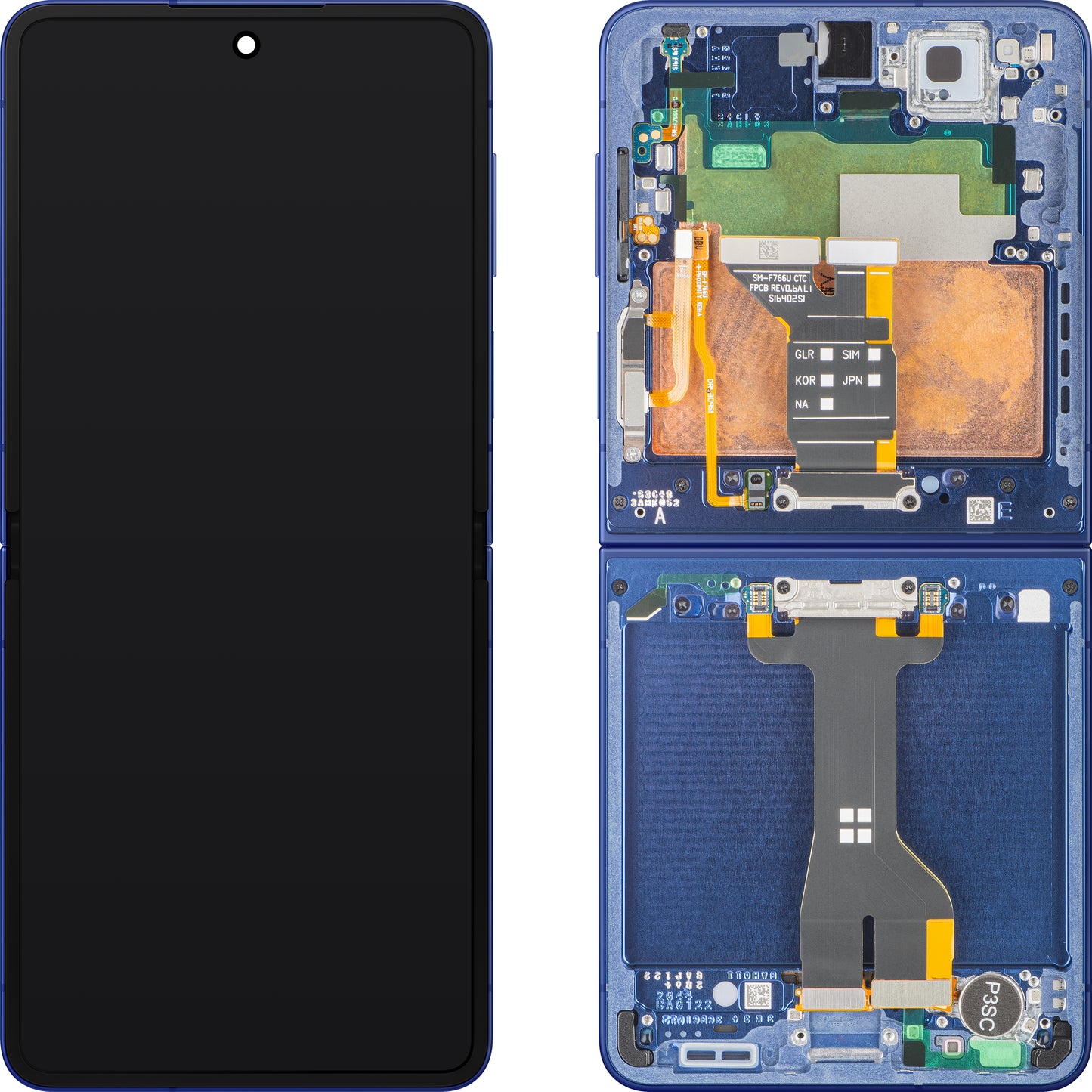 Display s Touchscreenom Samsung Galaxy Z Flip7 F766, S Okvirom, Pod Unutrašnjost, Plava (Blue Shadow), Service Pack GH82-37581A