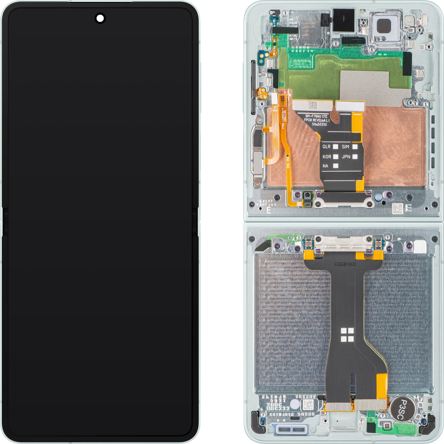 Zaslon s dodirnim zaslonom Samsung Galaxy Z Flip7 F766, s okvirom, Sub Inner, zelena (Mint), Service Pack GH82-37581E