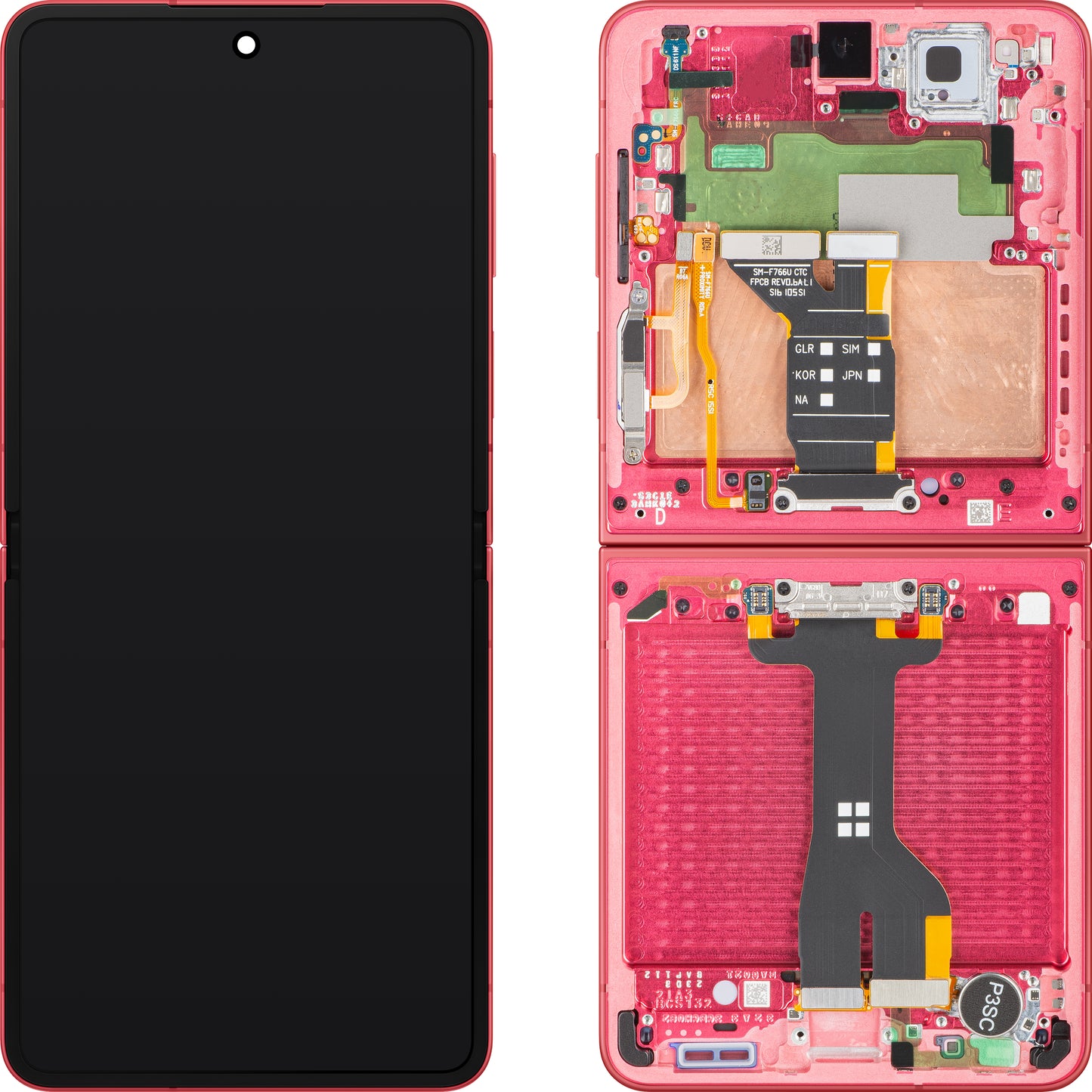 Zaslon s dodirnim zaslonom Samsung Galaxy Z Flip7 F766, s okvirom, Sub Inner, Coral (Coral Red), Service Pack GH82-37581D