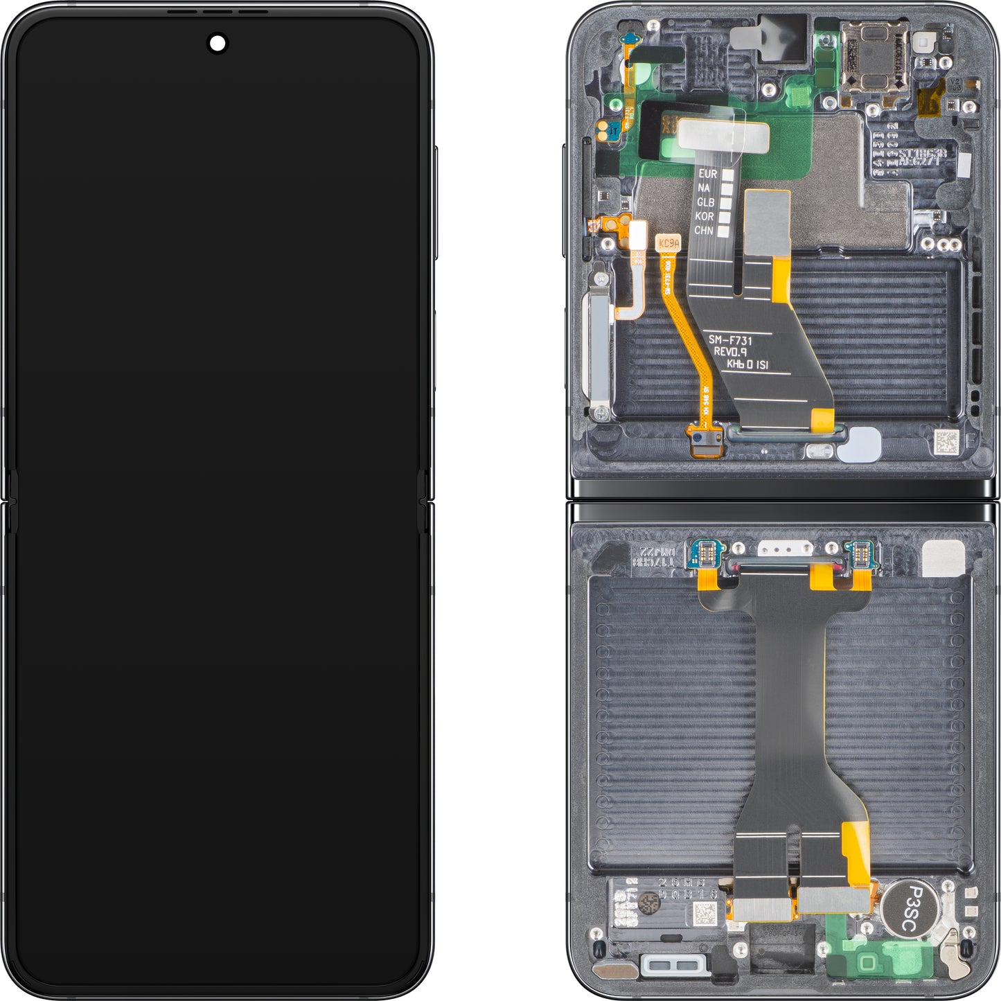 Display s Touchscreenom Samsung Galaxy Z Flip5 F731, s Okvirom, Podloga, Siva (Grafit), Service Pack GH82-31827A