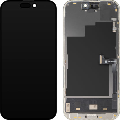 Zaslon s dodirnim zaslonom i senzorom blizine MP kompatibilan s Apple iPhone 15 Pro, s okvirom, Soft OLED FHD 120Hz dijagnostička verzija, crna