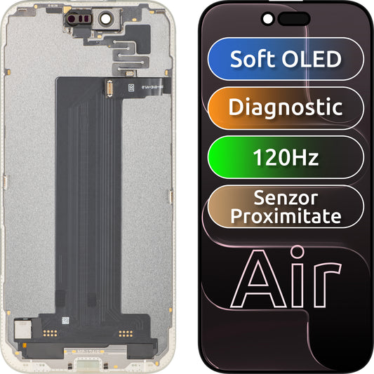 Zaslon s dodirnim zaslonom i senzorom blizine svjetla MP kompatibilan s Apple iPhone 17 Air, s okvirom, Soft OLED FHD 120Hz dijagnostička verzija, crna