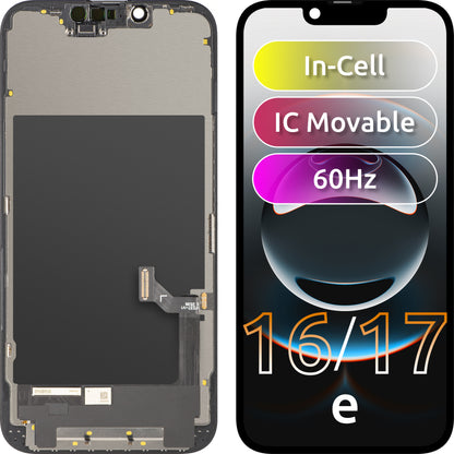 Zaslon s dodirnim zaslonom ZY za Apple iPhone 17e / 16e, s okvirom, LCD verzija In-Cell IC Movable, Crna
