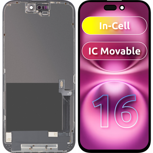 Zaslon s dodirnim zaslonom ZY za Apple iPhone 16, s okvirom, LCD In-Cell IC Movable verzija, Crna