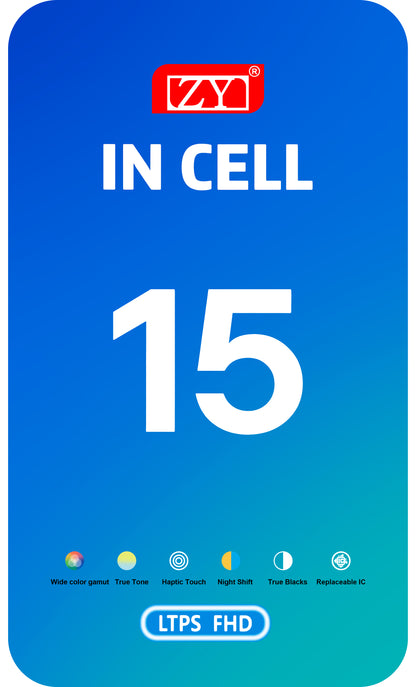 Zaslon s dodirnim ekranom ZY za Apple iPhone 15, s okvirom, LCD In-Cell IC Movable verzija, crni