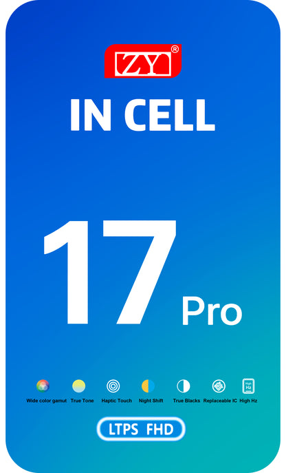 Zaslon s dodirnim zaslonom ZY za Apple iPhone 17 Pro, s okvirom, LCD In-Cell IC Movable verzija, Crna
