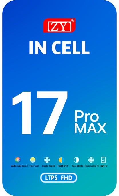 Display sa zaslonom osjetljivim na dodir ZY za Apple iPhone 17 Pro Max, s okvirom, LCD In-Cell IC Movable verzija, Crni